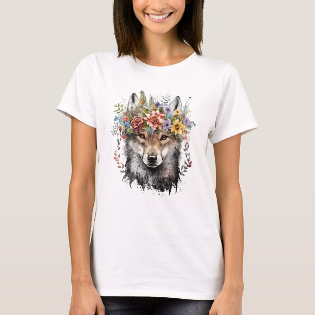 Camiseta Lobo floral acuarela (Anverso)