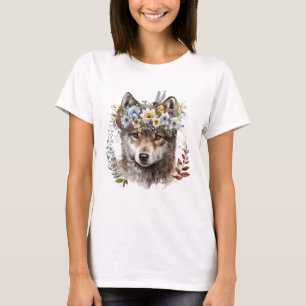 Camiseta Lobo floral acuarela