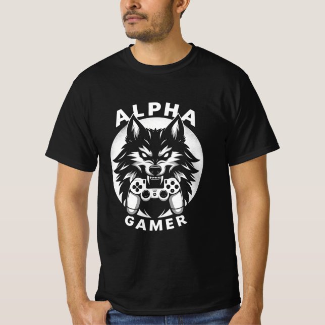 Camiseta Lobo Gamer Alfa con Controlador (Anverso)