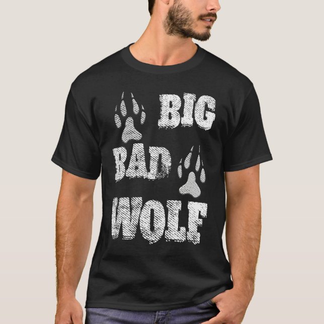 Camiseta lobo grande y malvado huella de pata angustiado (Anverso)