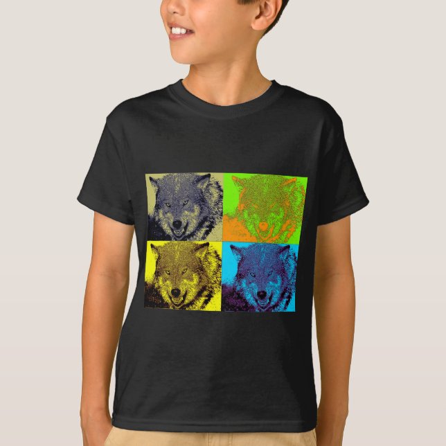 Camiseta Lobo gris de arte pop (Anverso)