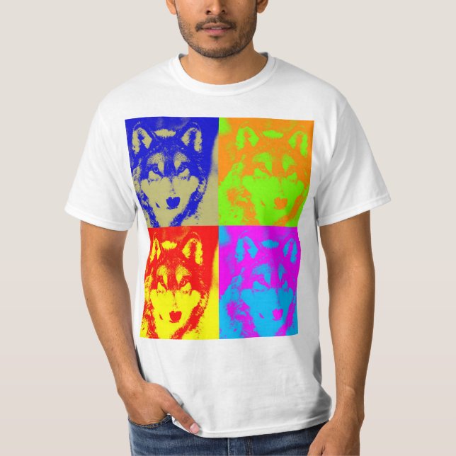 Camiseta Lobo gris de arte pop (Anverso)