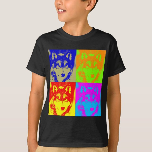 Camiseta Lobo gris de arte pop (Anverso)
