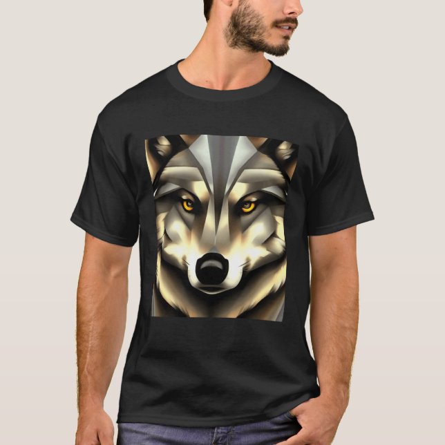 Camiseta Lobo Gris En Estilo Geométrico (Anverso)