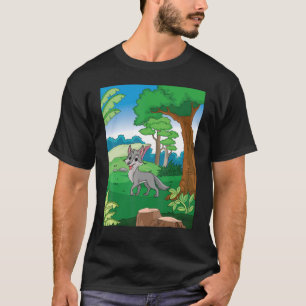 Camiseta Lobo Gris Sonriente Corriendo Por El Bosque Con Bl