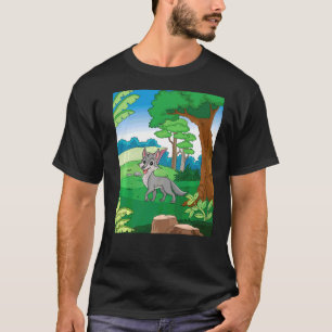 Camiseta Lobo Gris Sonriente Corriendo Por El Bosque Con Bl