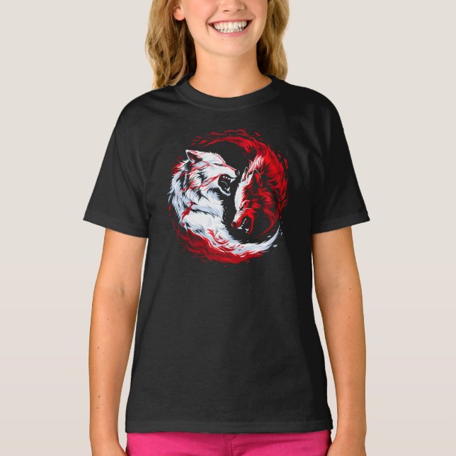 Camiseta Lobo Guerrero Cósmico Rojo Blanco (Anverso)