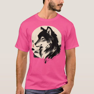 Camiseta Lobo minimalista de tinta lobo japonés para ropa d