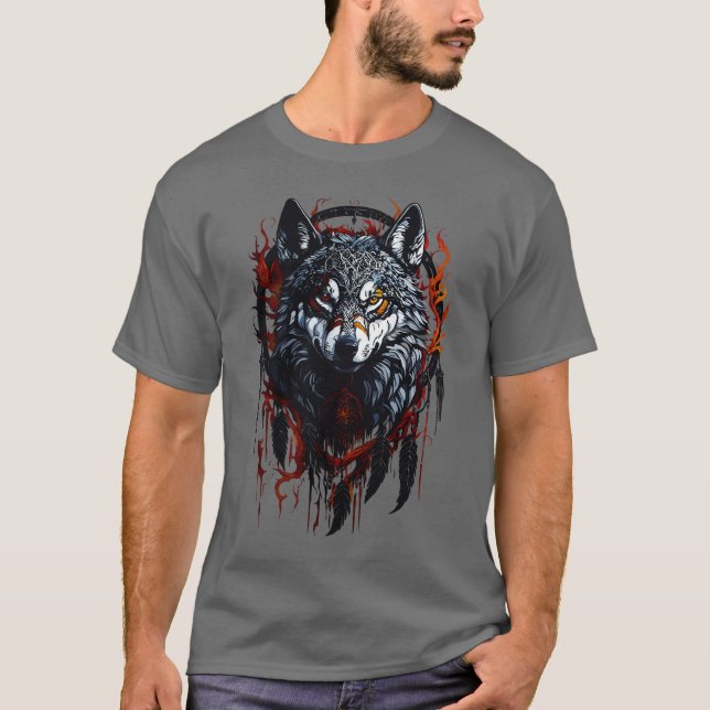 Camiseta Lobo Místico con Cazador de Sueños (Anverso)