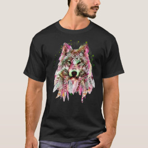 Camiseta Lobo nativo americano Feathers Tribal Bonito Boho