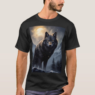 Camiseta Lobo negro en montañas nevadas