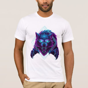 Camiseta Lobo Neon Cibernético - Depredador Fiero de Synthw