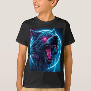 Camiseta Lobo Neon de Terror Ojos Brillantes Fantasía Oscur