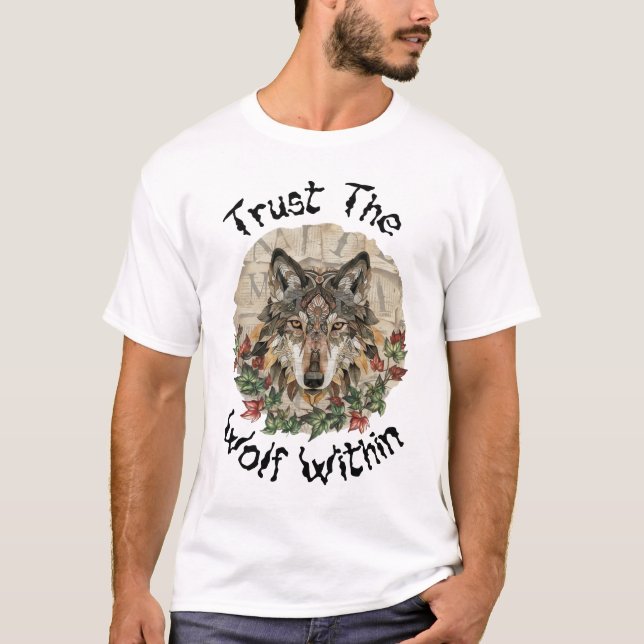 Camiseta Lobo Ornate Boho con Hojas (Anverso)