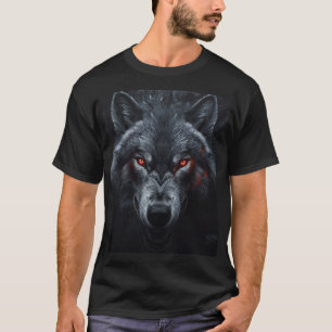 Camiseta Lobo Oscuro con Ojos Rojos Brillantes Fauna Gótica