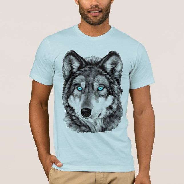 Camiseta Lobo pintado Grayscale de ojos azules (Anverso)