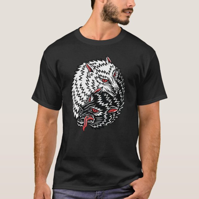 Camiseta Lobo relámpago de la vieja escuela de tatuaje trad (Anverso)