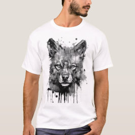 Camiseta Lobo retro negrita Drip Art Lobo en estilo Vintage
