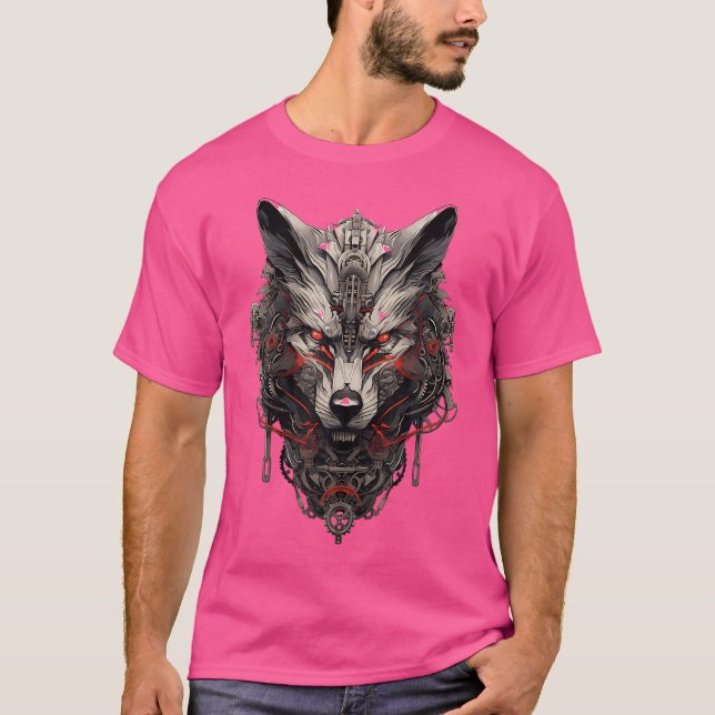 Camiseta Lobo Rojo Mecha Ciberpunk (Anverso)