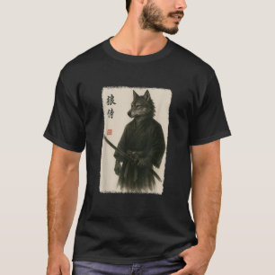 Camiseta Lobo Samurái Arte Gráfico Japonés Vintage Divertid
