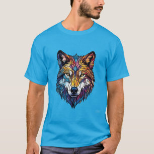 Camiseta Lobo Silueta Colorida en Vidrio Pintado Mosaico