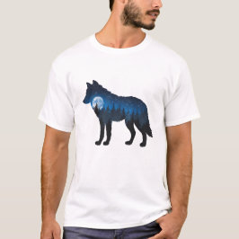 Camiseta Lobo Silueta Doble Exposición Bajo la Luz de la Lu