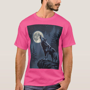 Camiseta Lobo Solitario Aullando a la Luna Arte de Bosque N
