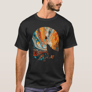 Camiseta Lobo Solitario Aullando a una Luna de Patrones Col