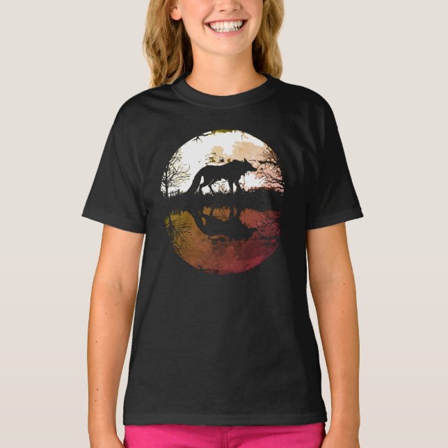 Camiseta Lobo solitario bajo la luna llena (Anverso)