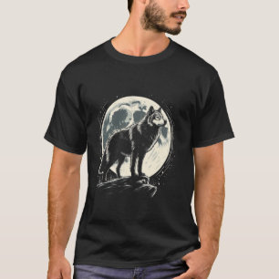 Camiseta Lobo Solitario Luna Llena Naturaleza Salvaje Cielo