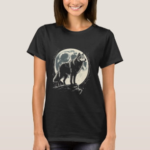 Camiseta Lobo Solitario Luna Llena Naturaleza Salvaje Cielo