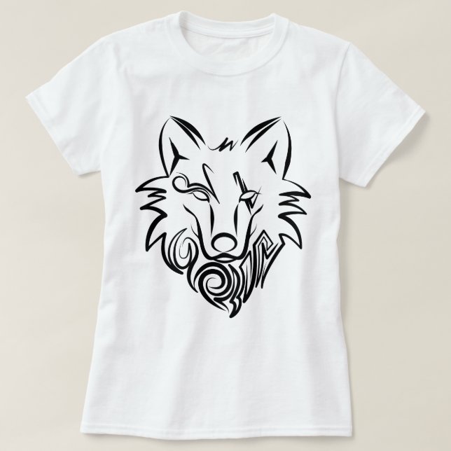 Camiseta Lobo tribal blanco y negro (Diseño del anverso)