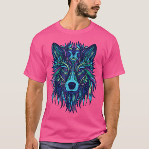 Camiseta Lobo tribal Mandala Mujer Therian azul