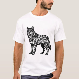 Camiseta Lobo Tribal Ornamental con Remolinos Decorativos