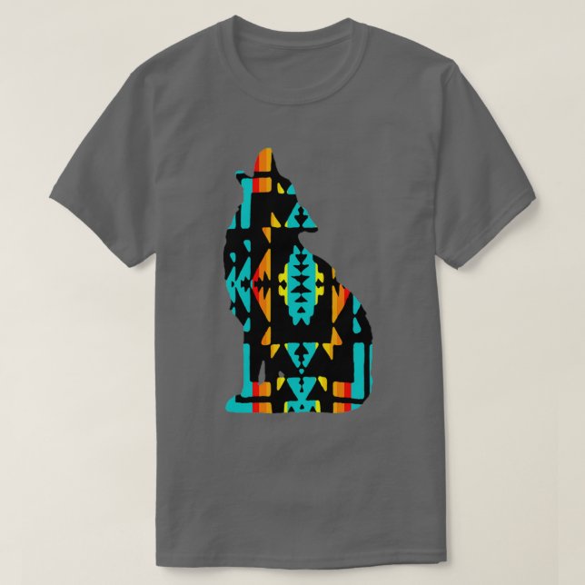 Camiseta Lobo turquesa de impresión nativa (Diseño del anverso)
