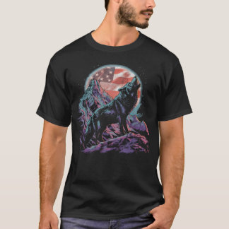 Camiseta Lobos 4 de julio bandera americana lobo aullador