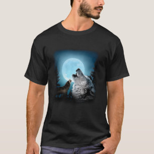 Camiseta Lobos Aclamando En El Paquete De Lobo En La Luna