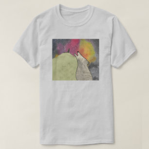 Camiseta Lobos aullando contra un cielo de galaxia