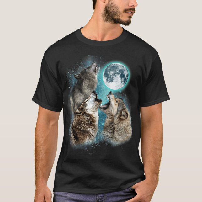 Camiseta Lobos de cabeza de lobo 3 Wolf Moon Howling (Anverso)