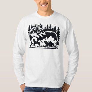 Camiseta Lobos En La Noche Amueblando En La Silhouette De L