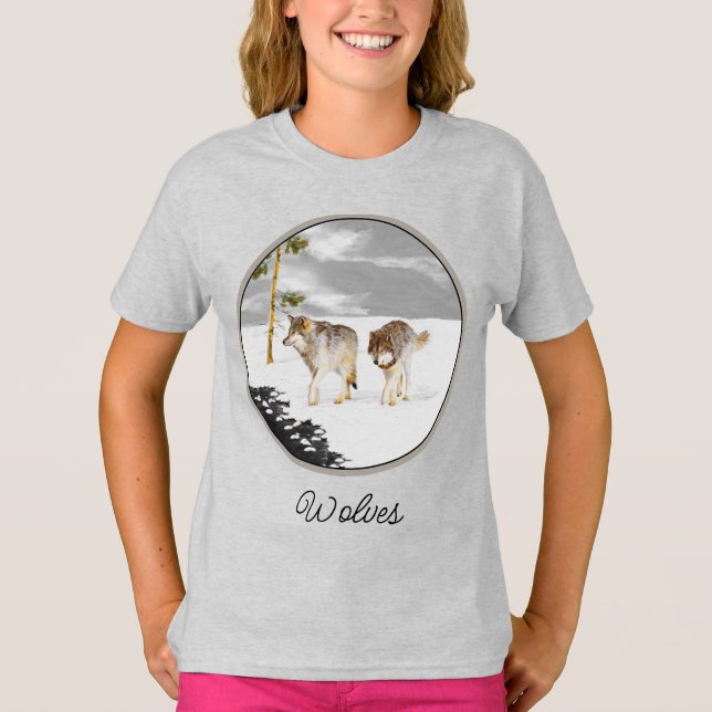 Camiseta Lobos en pintura de nieve - Arte de vida salvaje o (Anverso)