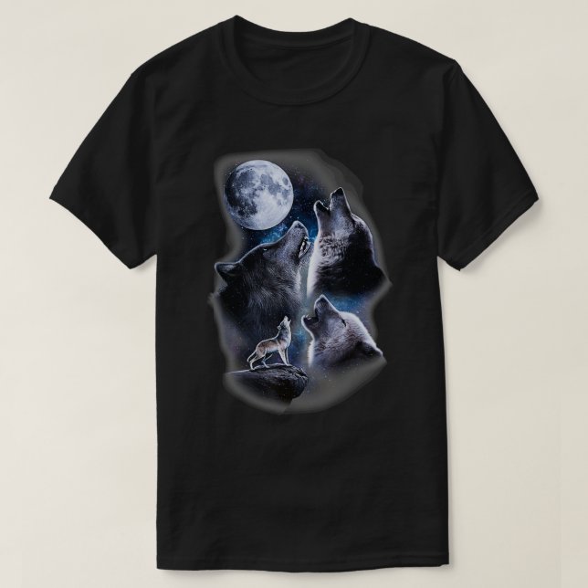 Camiseta Lobos en plena luna con estrellas (Diseño del anverso)
