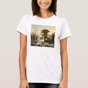 Camiseta Lobos en un paisaje del invierno (aceite en el