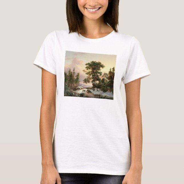 Camiseta Lobos en un paisaje invernal (petróleo en panel) (Anverso)
