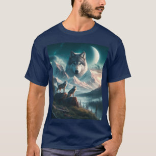 Camiseta Lobos grises al anochecer con montaña 