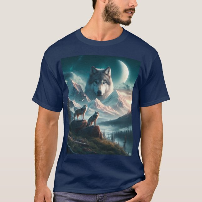 Camiseta Lobos grises al atardecer con la montaña (Anverso)