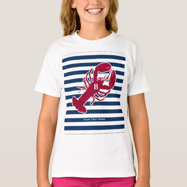 Camiseta Lobster Rojo Náutico Monograma Banda Blanca Azul (Anverso)