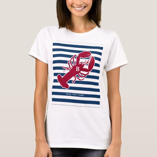 Camiseta Lobster Rojo Náutico Monograma Banda Blanca Azul (Anverso)