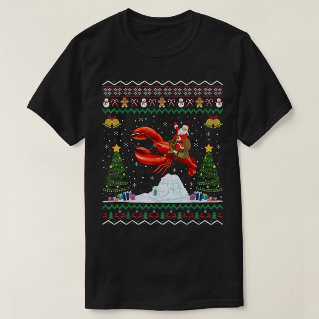 Camiseta Lobster Ugly Xmas Gift Santa Riding Lobster Christ (Diseño del anverso)