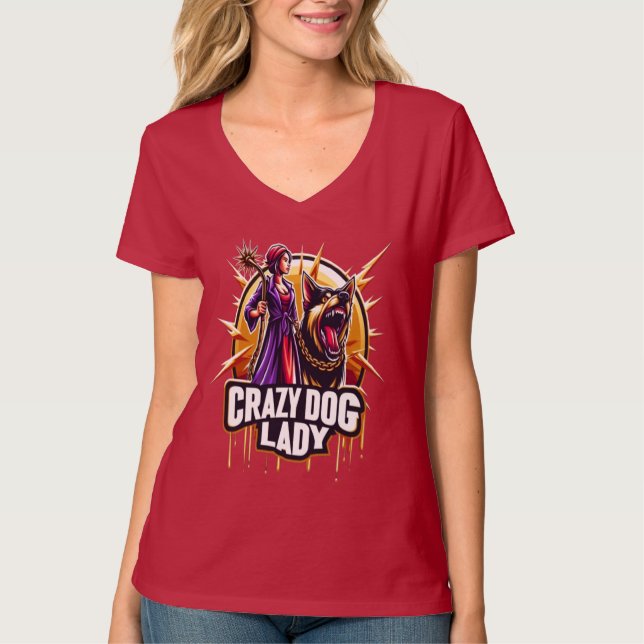 Camiseta Loca Dama De Perro Con Su Feroz Guardia Perro (Anverso)